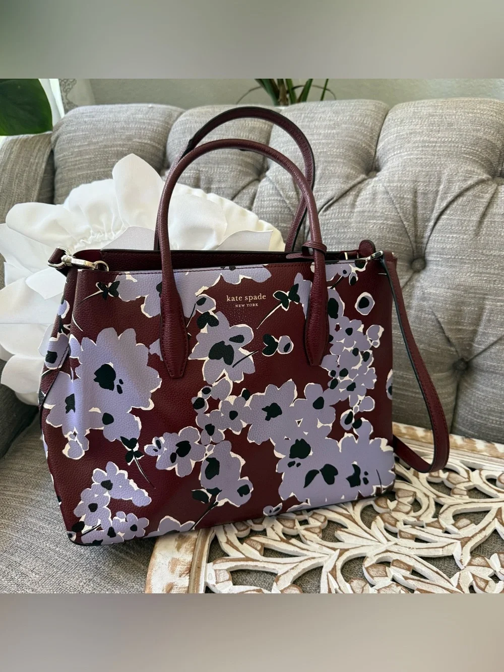 kate spade Eva Floral Leather Tote Handbag Crossbody Purse